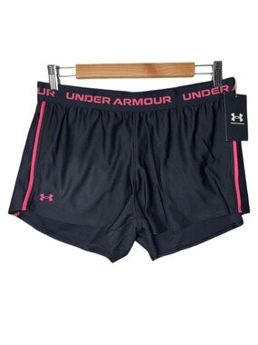 NWT Under Armour UA Tech Play Up Women's 3" Shorts Size Medium Black/Super Pink